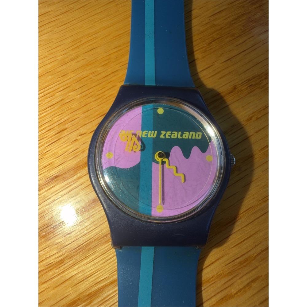 air New Zealand Watch Vintage 80's Neon Blue Pink Yellow
